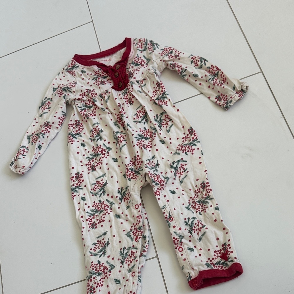 Burt's Bees Baby Red and Cream Floral Footie 12m